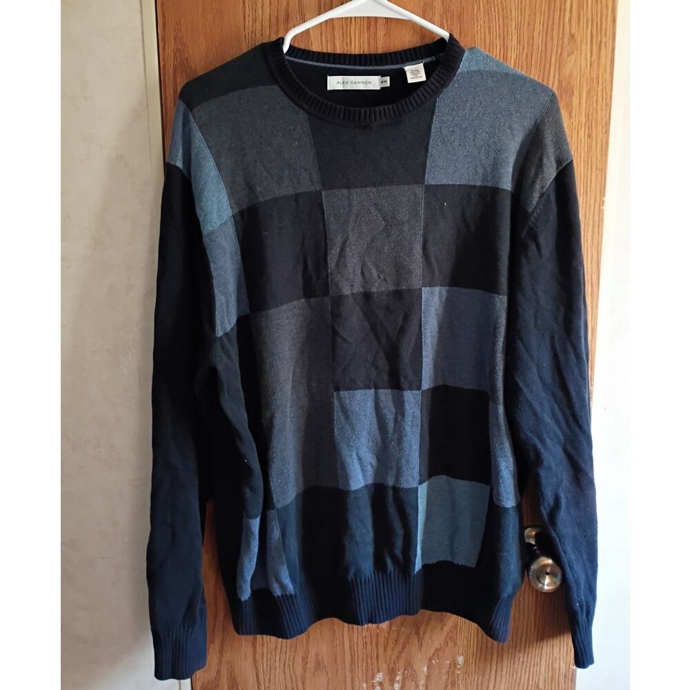 Colorblock Sweater Mens Medium Cotton Crewneck Casual Minimalist Knit Gray Grey